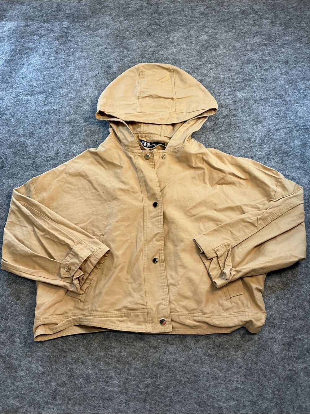 Zara Tan Hooded Crop Jacket Size M